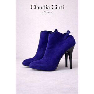 Claudia Ciuti Firenze Womens Blue Suede Bootie 10M 5” Heel NWOB Italy